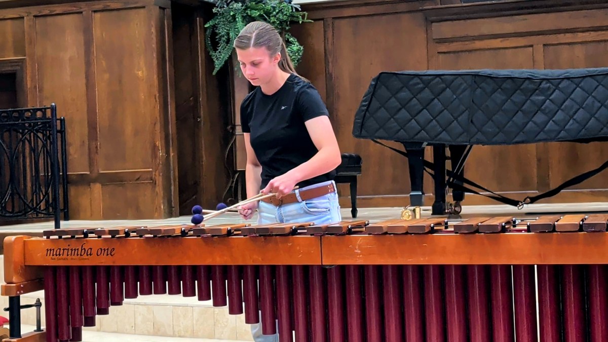 BHS percussionist Madeleine Musgrove delivers her performance during a session with UNT Percussion Coordinator Mark Ford.