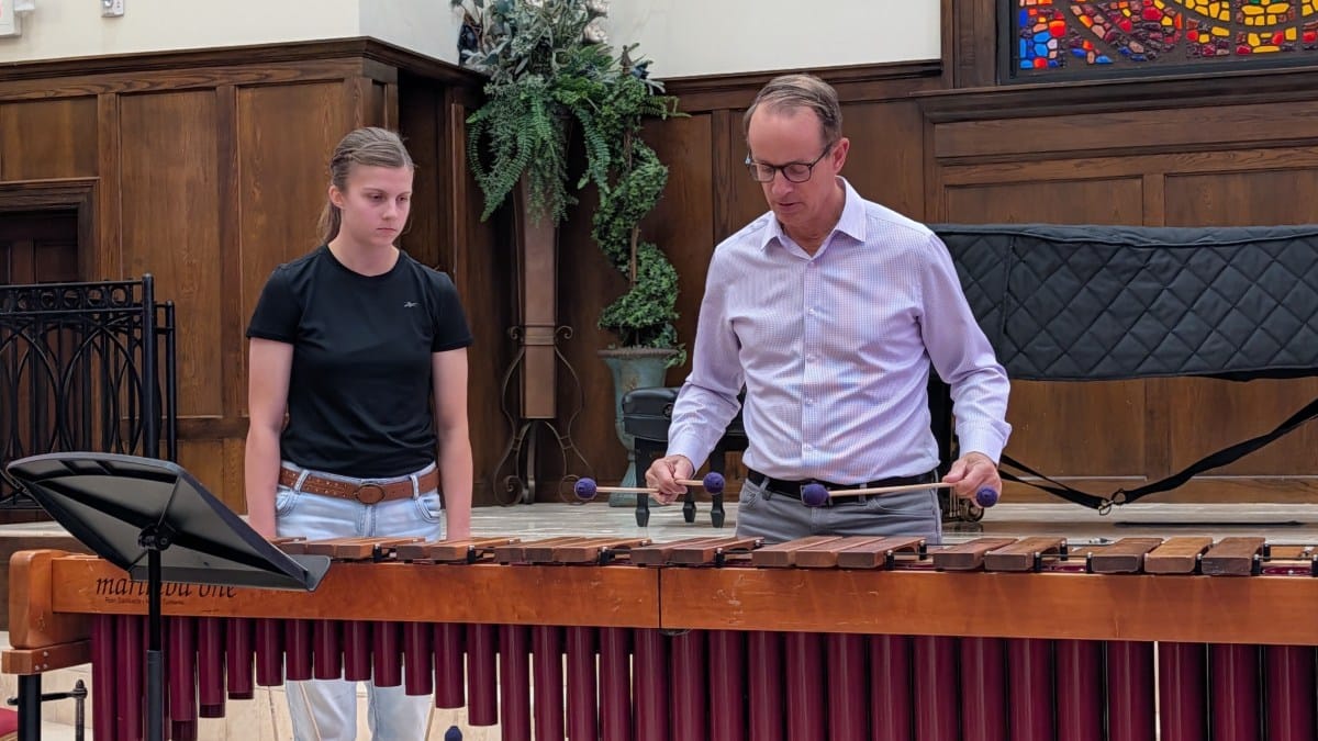 Professional marimba artist and UNT Percussion Coordinator Mark Ford shares expert insights with BHS percussionist Madeleine Musgrove.